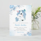 Invitation Boho Aquarelle Unicorne Floral Baby Girl Douche (Debout devant)