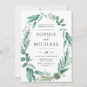 Invitation Boho Aquarelle Verdure et Fiançailles Succulents (Devant)
