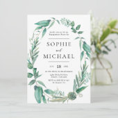 Invitation Boho Aquarelle Verdure et Fiançailles Succulents (Debout devant)