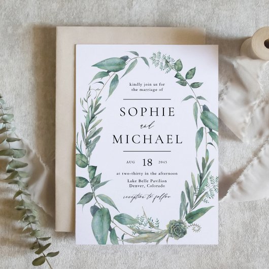 Invitation Boho Aquarelle Verdure et Mariage Succulents