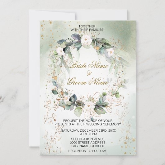 Invitation Boho Aquarelle Verdure Floral Moderne Mariage (Devant)