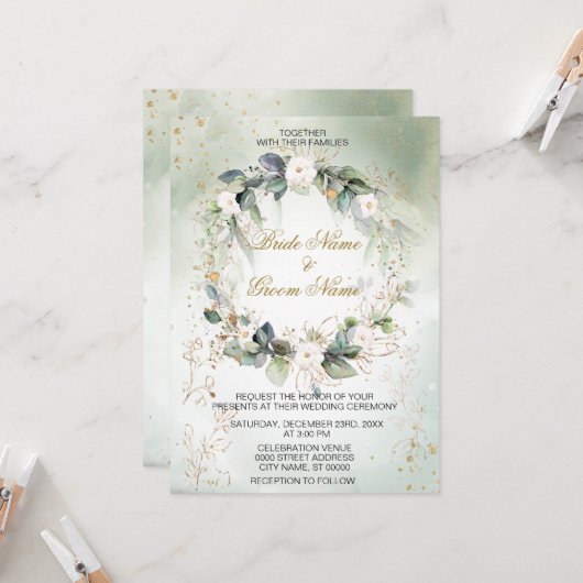 Invitation Boho Aquarelle Verdure Floral Moderne Mariage (Devant/Arrière en situation)