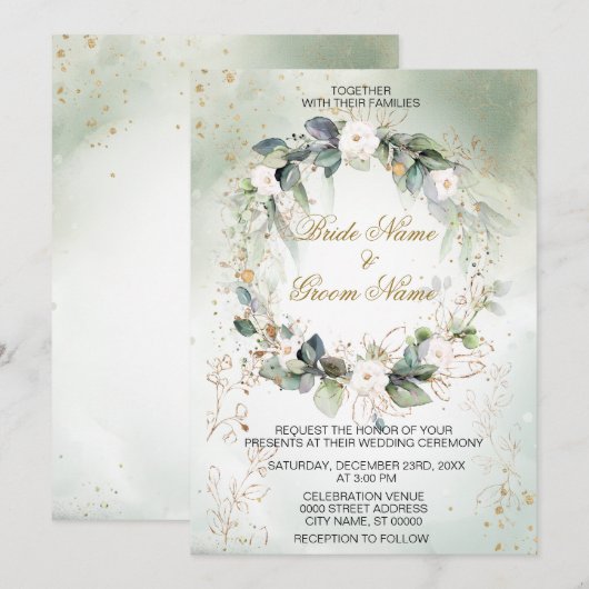 Invitation Boho Aquarelle Verdure Floral Moderne Mariage (Devant / Derrière)