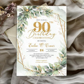 Invitation Boho aquarelle vert eucalyptus 90e anniversaire