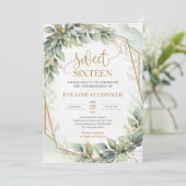 Invitation Boho aquarelle vert eucalyptus sweet sixteen (Debout devant)