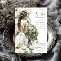Boho aquarelle verte et pivoines blanches nuptiale