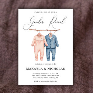 Invitation Boho Aquarelle Vêtements de bébé Révélation de gen