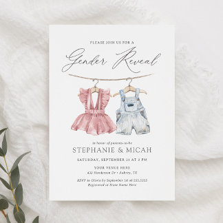 Invitation Boho Aquarelle Vêtements de bébé Révélation de gen