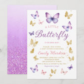 Invitation Boho Aquarelle violet papillon Baby shower fille (Devant / Derrière)
