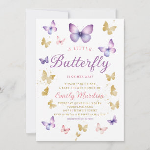 Invitation Boho Aquarelle violet papillon Baby shower fille