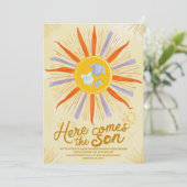 Invitation Boho Aquarelle voici le Baby shower Son (Debout devant)