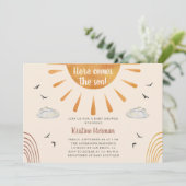 Invitation Boho Aquarelle voici le Baby shower Son (Debout devant)