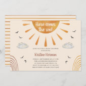 Invitation Boho Aquarelle voici le Baby shower Son (Devant / Derrière)