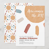 Invitation Boho aquarelle Voici le baby shower Son (Devant / Derrière)