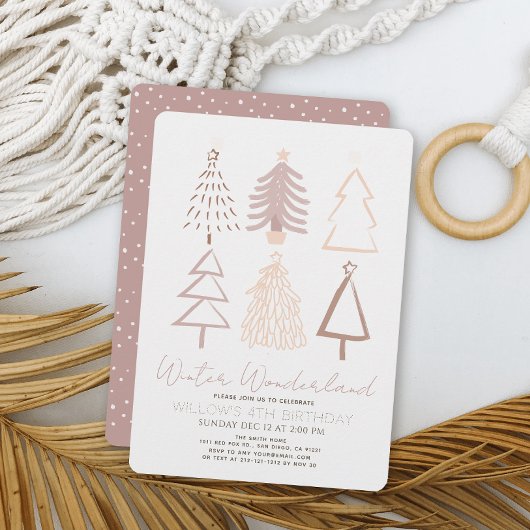 Invitation Boho Arbres de Noël Hiver Onederland Anniversaire