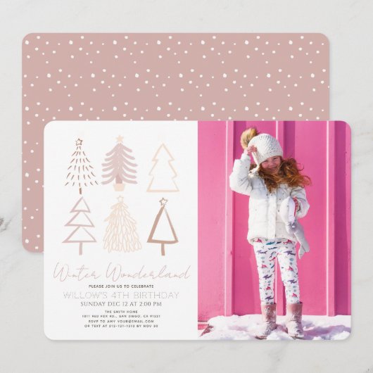 Invitation Boho Arbres de Noël Wonderland d'hiver Anniversair (Devant / Derrière)