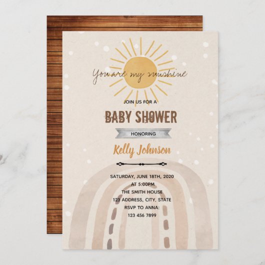 Invitation Boho arc-en-ciel (Devant / Derrière)