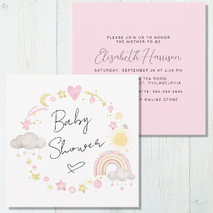 Invitation Boho Arc-en-ciel Aquarelle bébé fille douche