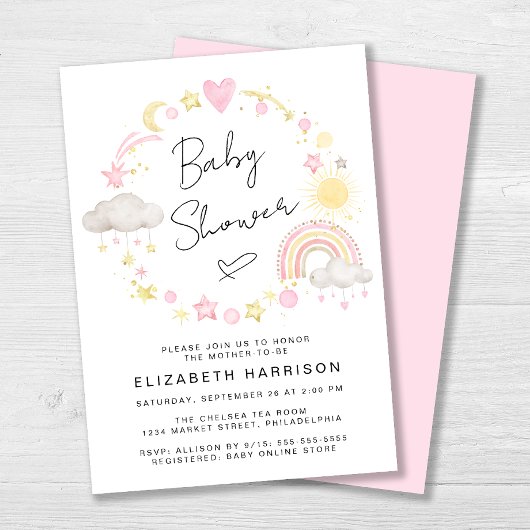 Invitation Boho Arc-en-ciel Aquarelle bébé fille douche