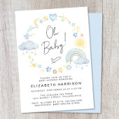 Invitation Boho Arc-en-ciel Aquarelle bébé garçon douche