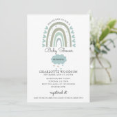 Invitation Boho Arc-en-ciel Aquarelle Bleu Baby Boy Douche (Debout devant)