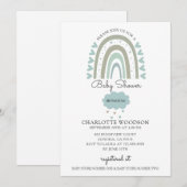 Invitation Boho Arc-en-ciel Aquarelle Bleu Baby Boy Douche (Devant / Derrière)