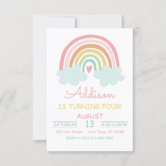 Invitation Boho Arc-en-ciel avec nuages Anniversaire Fête Inv