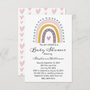 Invitation Boho Arc-en-ciel Coeurs rose pourpre Turquoise béb