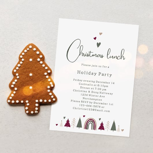 Invitation Boho Arc en ciel et Coeurs Déjeuner de Noël