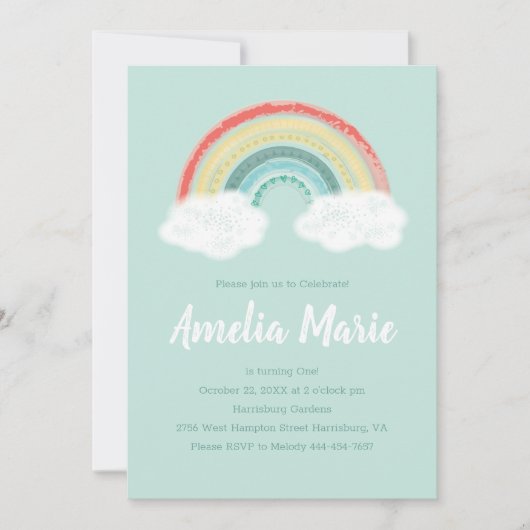 Invitation Boho Arc-en-ciel fête d'anniversaire enfants (Devant)