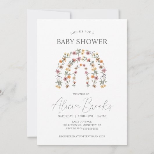Invitation Boho Arc-en-ciel Floral Girl Baby shower Invitatio (Devant)