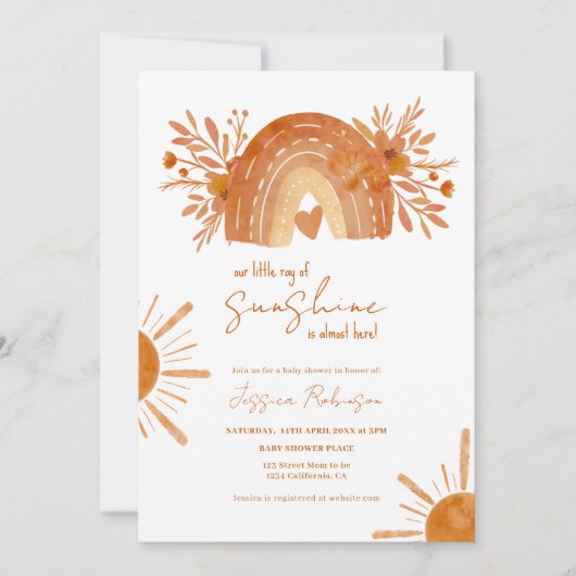 Invitation Boho arc-en-ciel petite fête prénatale orange bébé (Devant)