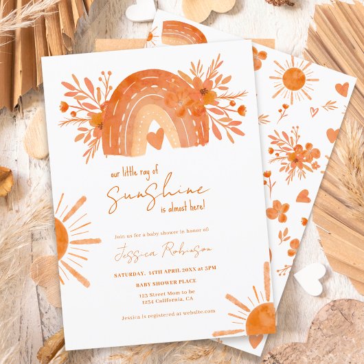 Invitation Boho arc-en-ciel petite fête prénatale orange bébé