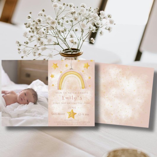 Invitation Boho arc-en-ciel pinceau magique poussière or star