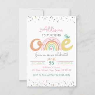 Invitation Boho Arc-en-ciel Première fête d'anniversaire Invi
