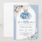 Invitation Boho arc marine bleu tutu robe pampas Baby shower (Devant / Derrière)