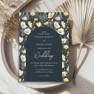 Invitation Boho arc vert foncé jaune ivoire fleurs sauvages