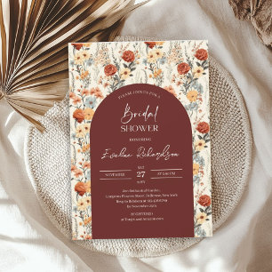 Invitation Boho arceau couleur crème rouge jaune fleur sauvag