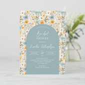 Invitation Boho arch aquarelle bleu clair fleurs sauvages (Debout devant)