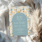 Invitation Boho arch aquarelle bleu clair fleurs sauvages