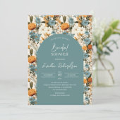 Invitation Boho arch aquarelle bleu foncé orange fleurs sauva (Debout devant)