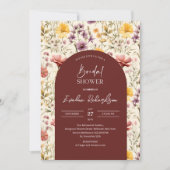 Invitation Boho arch aquarelle bordeaux jaune fleurs sauvages (Devant)