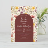 Invitation Boho arch aquarelle bordeaux jaune fleurs sauvages (Debout devant)