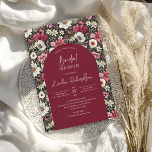 Invitation Boho arch aquarelle bordeaux & rousse fleurs sauva
