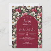 Invitation Boho arch aquarelle bordeaux & rousse fleurs sauva (Devant)