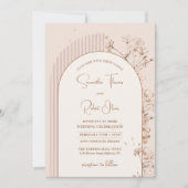 Invitation Boho arch aquarelle ivoire neutre fleurs beige (Devant)