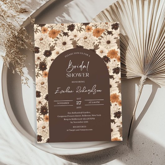 Invitation Boho arch aquarelle marron teintes ivoire fleur sa