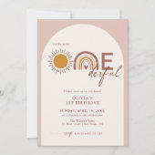 Invitation Boho Arch Arc en arc-en-ciel 1er anniversaire Miss (Devant)