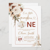 Invitation Boho Arch Blanc Citrouille 1er Anniversaire Pampas (Devant / Derrière)