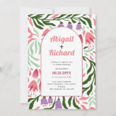 Invitation Boho arch branches rétro, fleurs code QR mariage (Devant)